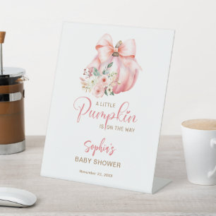 Cute Pink Little Pumpkins Baby Shower Pedestal Sign