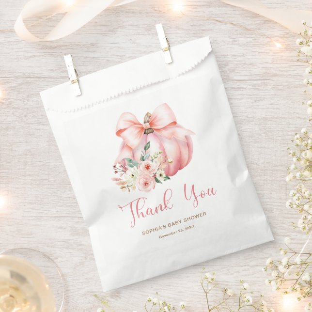 Cute Pink Little Pumpkins Baby Shower Thank You Favour Bag (Clipped)