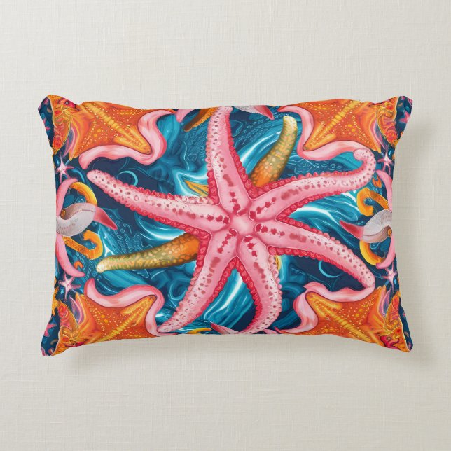 Cute pink little starfish decorative cushion (Front)