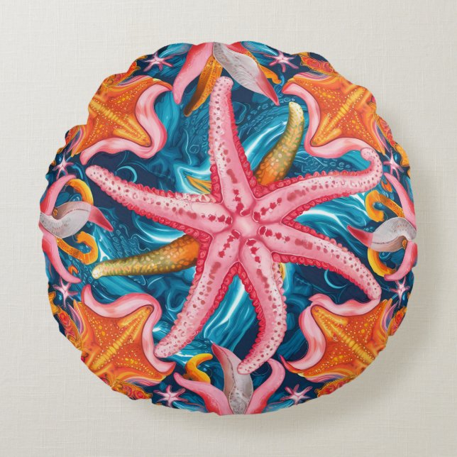 Cute pink little starfish round cushion (Front)