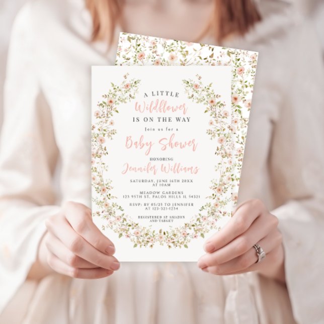 Cute pink little wildflower boho baby girl shower invitation (Creator Uploaded)