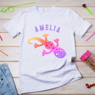 Cute Pink Lizard Gecko Girly Kids Name T-Shirt