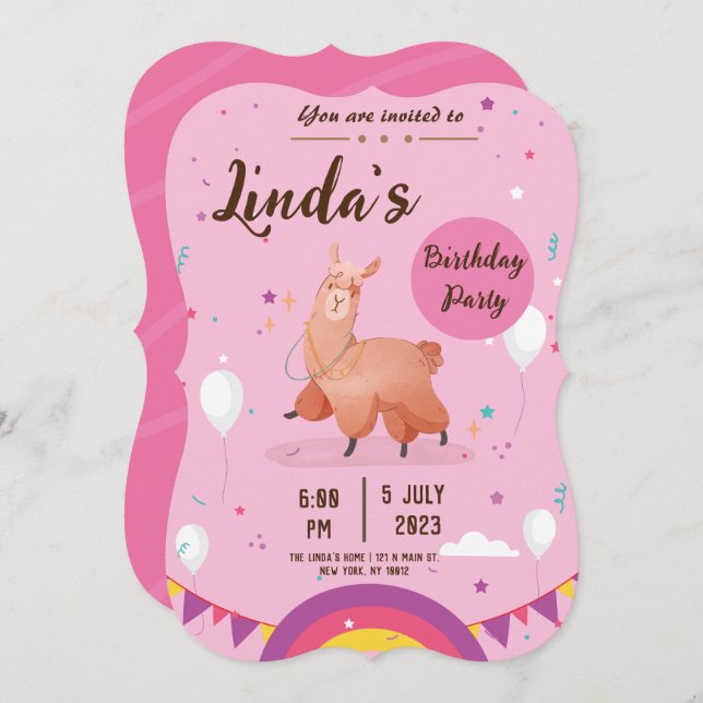 cute pink llama Birthday Invitation (Front/Back)