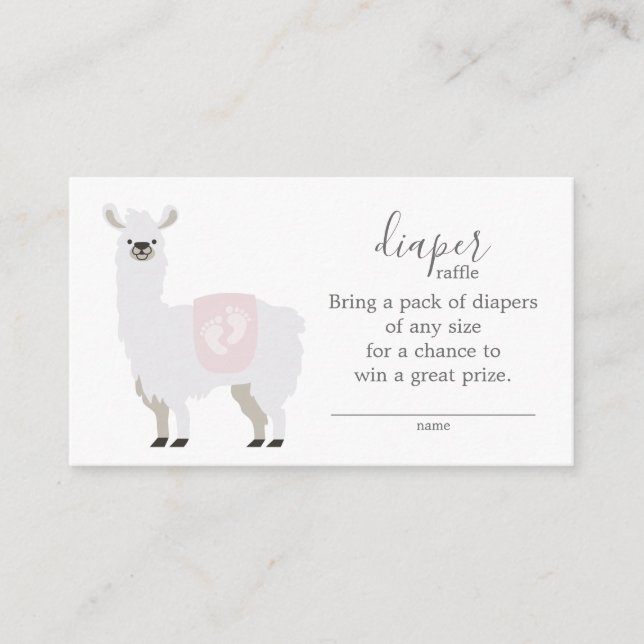 Cute Pink Llama Diaper Raffle Ticket Baby Shower Enclosure Card (Front)