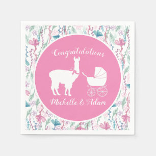 Cute Pink Llama Girl Baby Shower Napkin