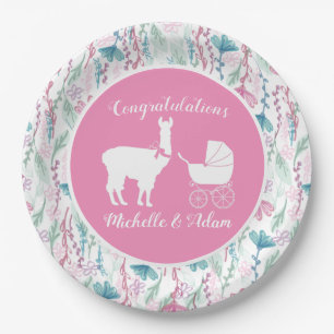 Cute Pink Llama Girl Baby Shower Paper Plate