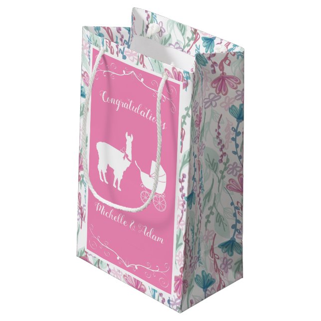Cute Pink Llama Girl Baby Shower  Small Gift Bag (Back Angled)