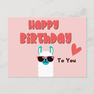 Cute pink Llama in glasses birthday Postcard