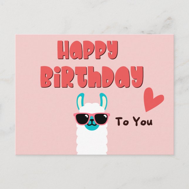 Cute pink Llama in glasses birthday  Postcard (Front)