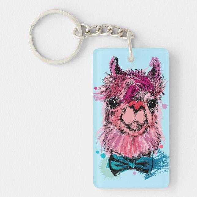 Cute Pink Llama Key Ring (Front)