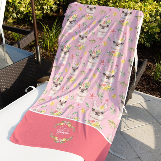 Cute Pink Llama Pattern for Little Girls Beach Towel (Creator Uploaded)