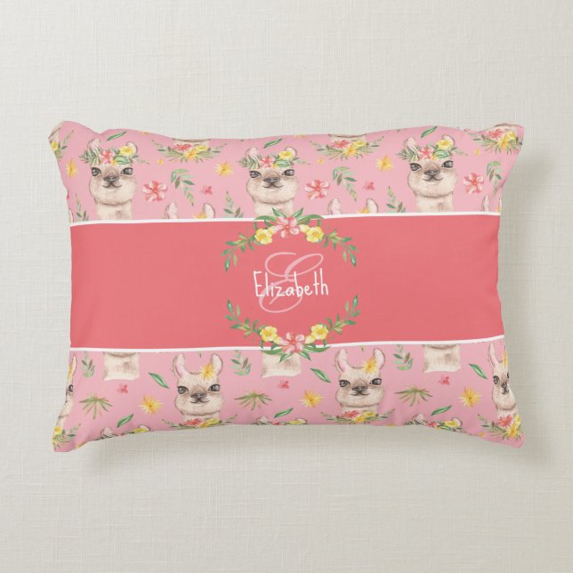 Cute Pink Llama Pattern for Little Girls Cotton Decorative Cushion (Front)