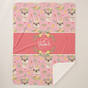 Cute Pink Llama Pattern for Little Girls Sherpa Blanket