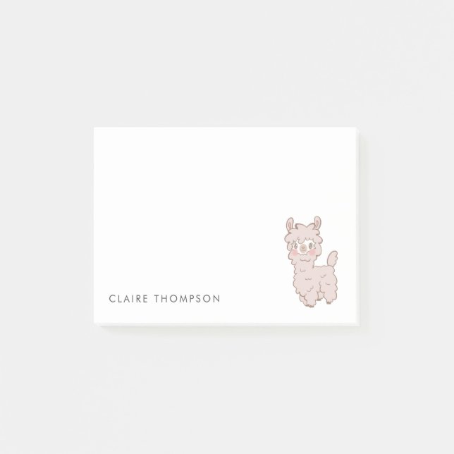 Cute Pink Llama Post-it Notes (Front)