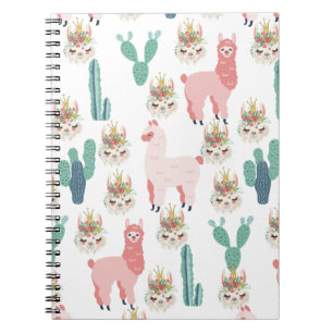 Cute Pink Llama's and Green Cactus Notebook
