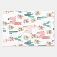 Cute Pink Llama's and Green Cactus