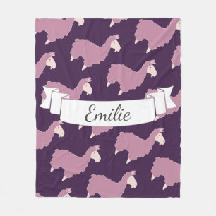 Cute Pink Llamas Custom Name Fleece Blanket