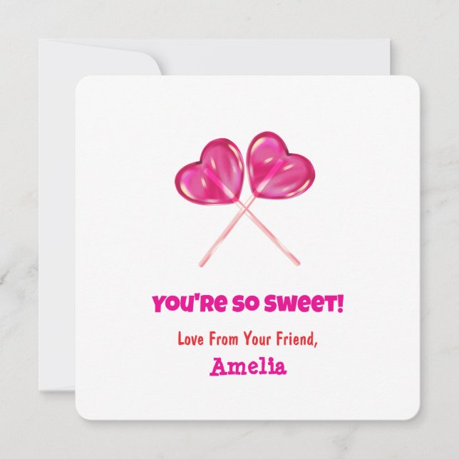 Cute Pink Lollipops Heart Valentine's Day Greeting Invitation (Front)