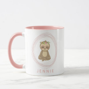 Cute Pink Lotus Yoga Sloth Design Personalized Mug