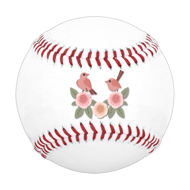 Cute Pink Love Birds and Flowering Roses Baseball (Back)