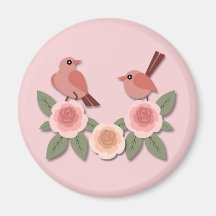 Cute Pink Love Birds and Flowering Roses