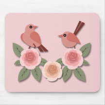 Cute Pink Love Birds and Flowering Roses