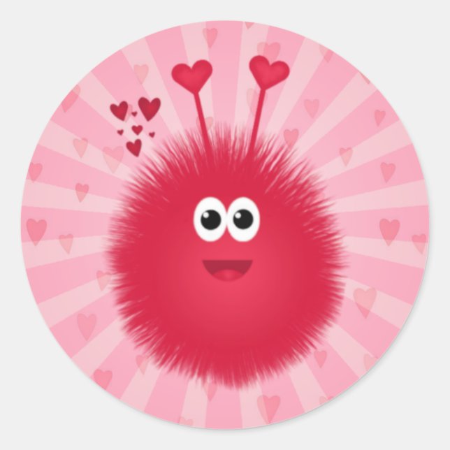 Cute Pink Love Bug Classic Round Sticker (Front)