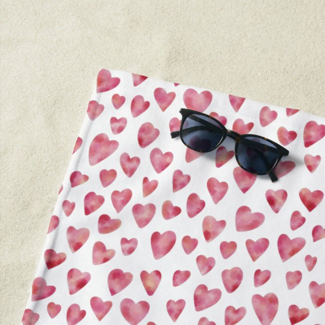 Cute Pink Love Heart Beach Towel (In Situ)