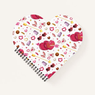 Cute Pink Love Heart & Sweet Treats Fun Pattern Notebook