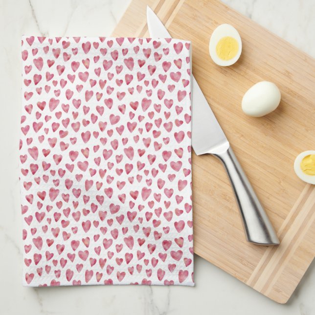 Cute Pink Love Hearts pattern Tea Towel (Quarter Fold)