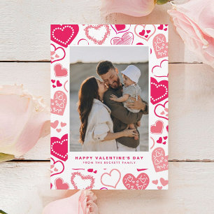 Cute Pink Love Hearts Photo Valentine's Day Holiday Card