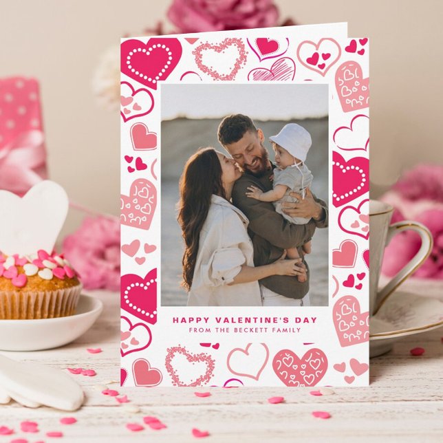 Cute Pink Love Hearts Photo Valentine's Day Holiday Card (Creator Uploaded)