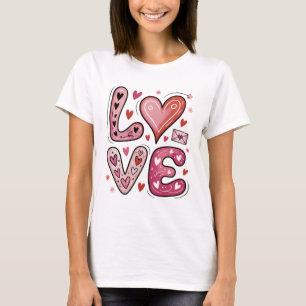 Cute Pink LOVE Lettering Hearts Doodle Valentine T-Shirt