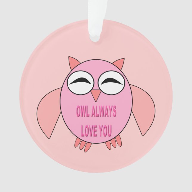 Cute Pink Love Message Owl Acrylic Ornament (Front)