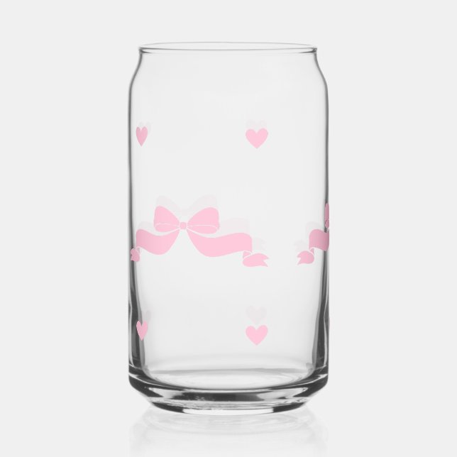 Cute pink love ribbon can glass (Front)