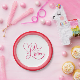 Cute Pink Love Style Design Paper Plate