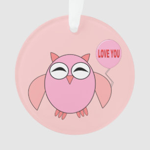 Cute Pink Love You Owl Acrylic Ornament