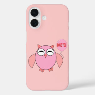 Cute Pink Love You Owl iPhone 16 Case