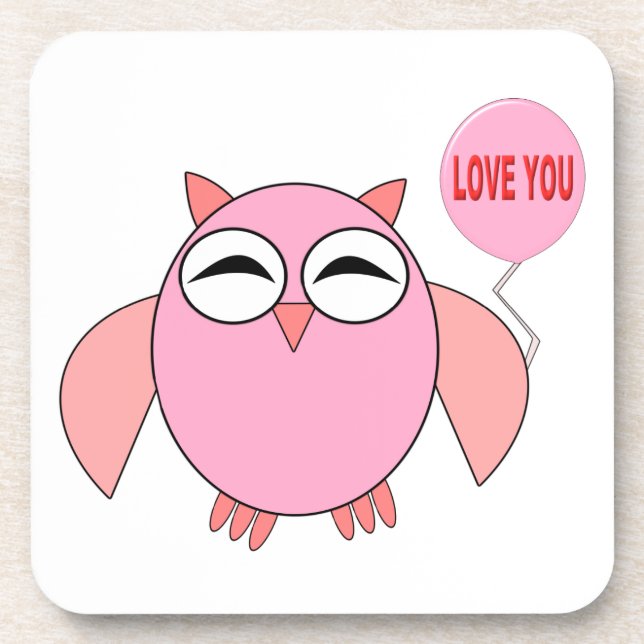 Cute Pink Love You Owl Coaster (Front)