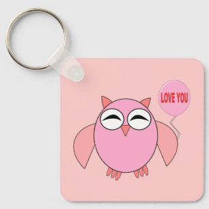 Cute Pink Love You Owl Custom Key Ring