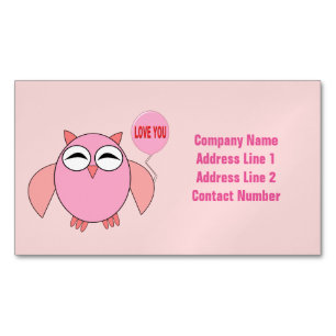 Cute Pink Love You Owl Custom Magnetic Business Card