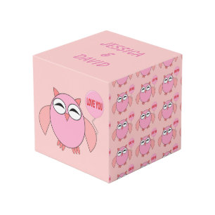 Cute Pink Love You Owl Custom Photo Cube
