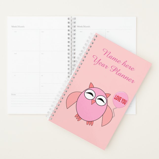 Cute Pink Love You Owl Custom Planner (Display)