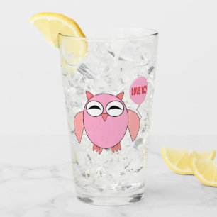 Cute Pink Love You Owl Glass