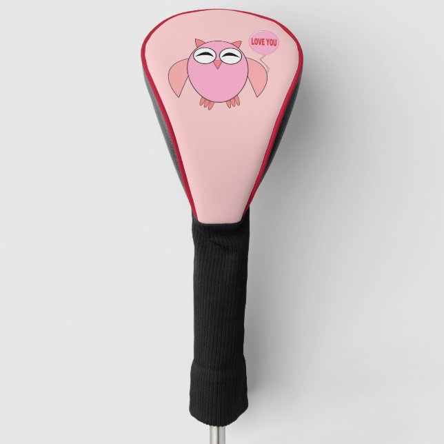 Cute Pink Love You Owl Golf Driver Cover (Front)