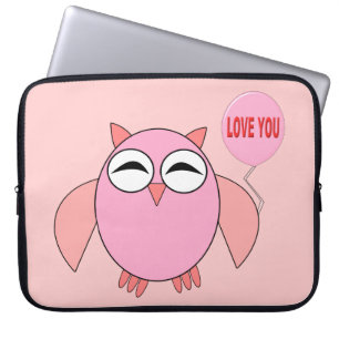 Cute Pink Love You Owl Laptop Bag