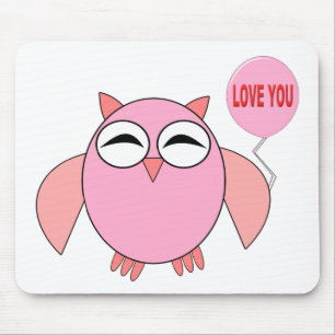 Cute Pink Love You Owl Mousepad