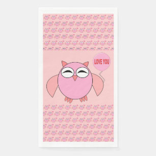 Cute Pink Love You Owl Paper Napkins