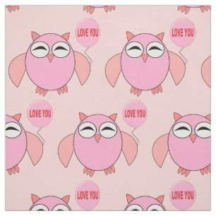 Cute Pink Love You Owl Patterned Craft Fabric