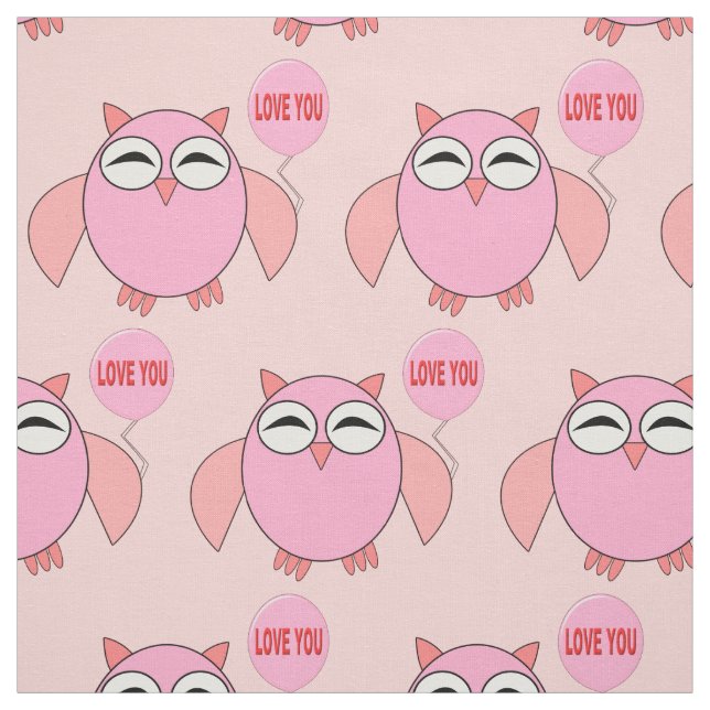 Cute Pink Love You Owl Patterned Craft Fabric (Swatch)